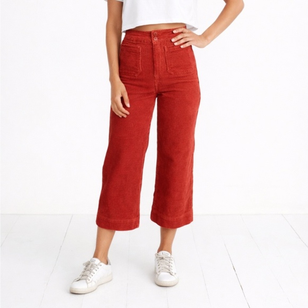Marine Layer Tally Pant Women's 10 Rosewood Wide Leg Corduroy Cropped Casual